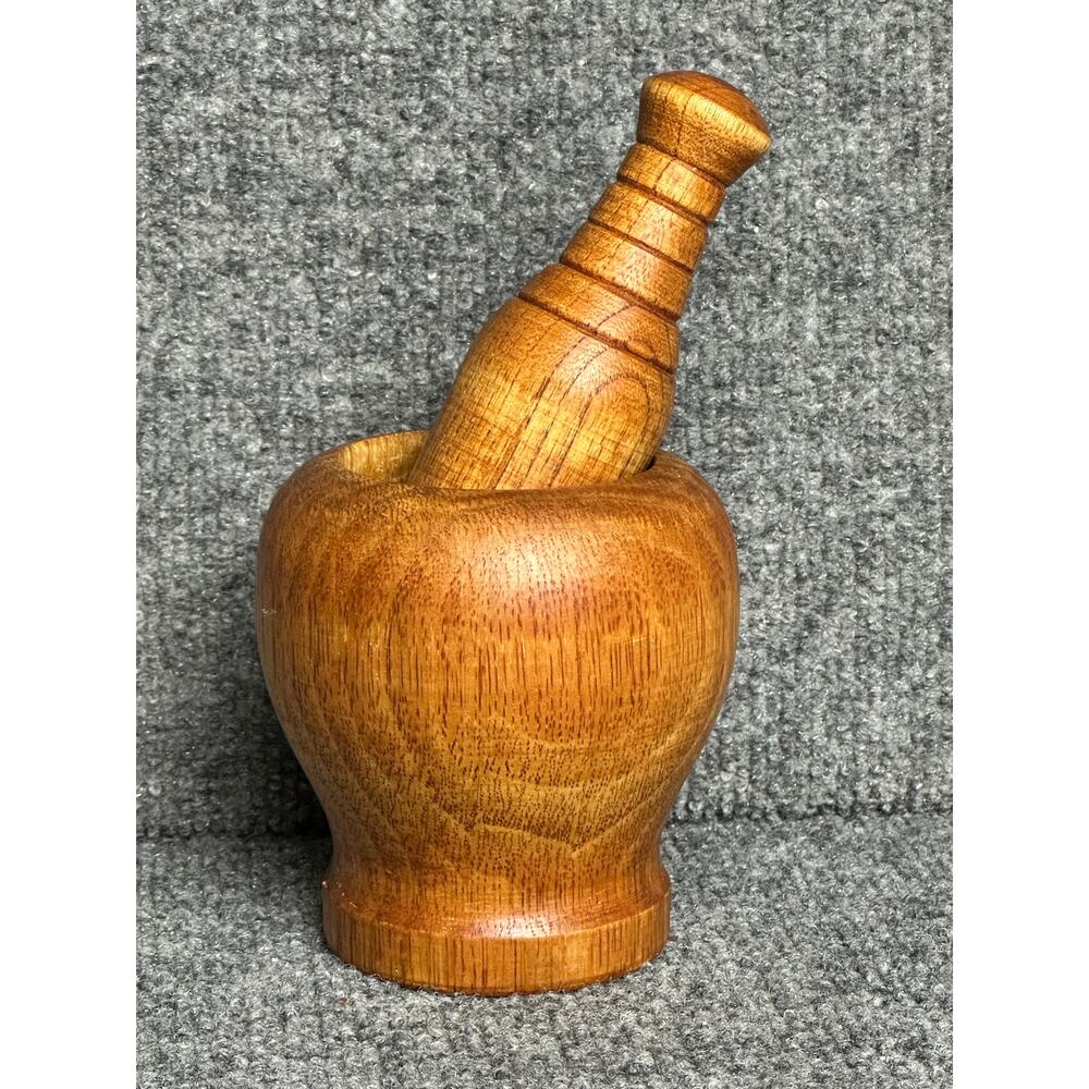 Vintage wooden mortar and pestle set herbs seasonings rustic boho vignette